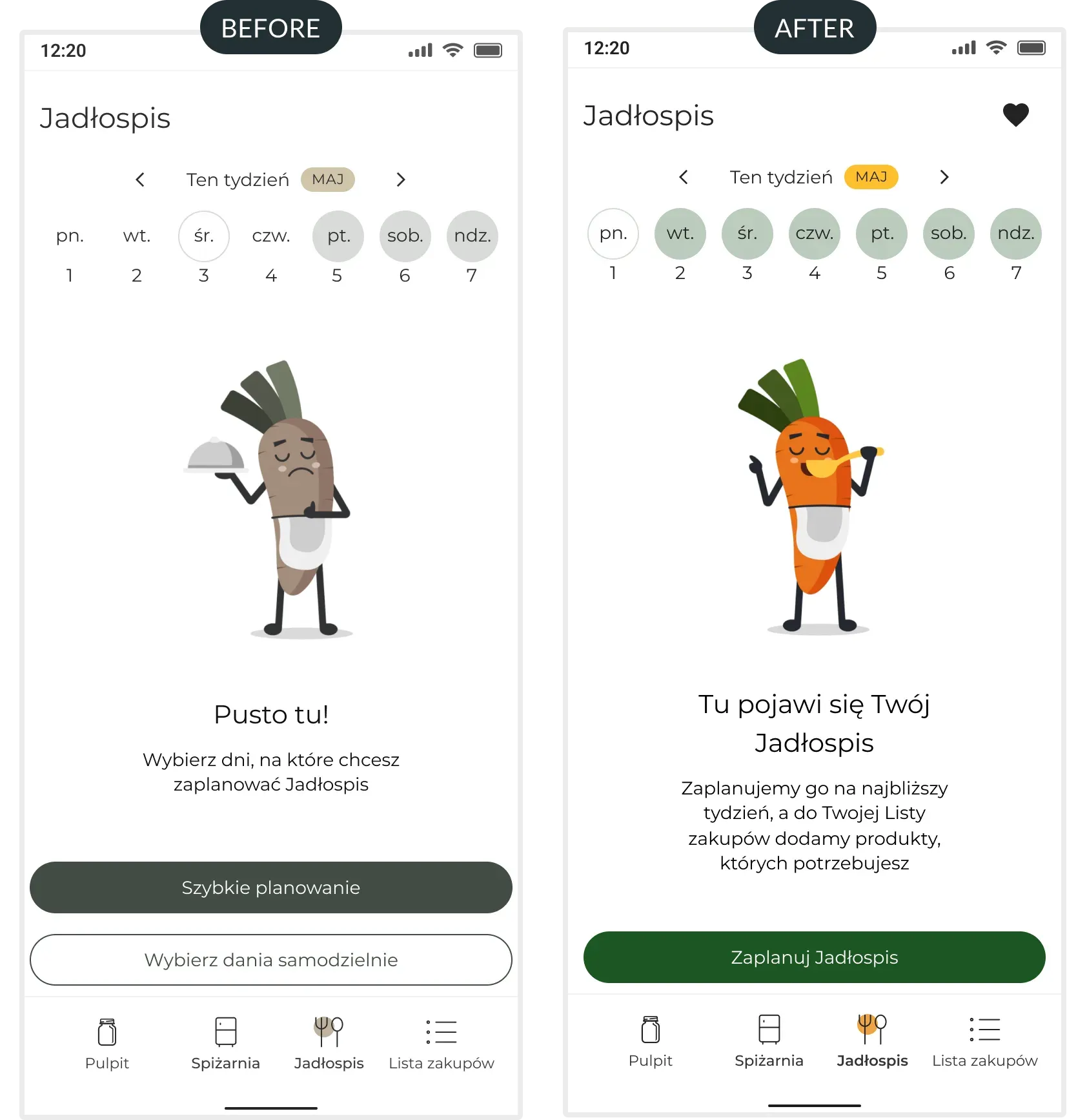Generating a menu — before and after