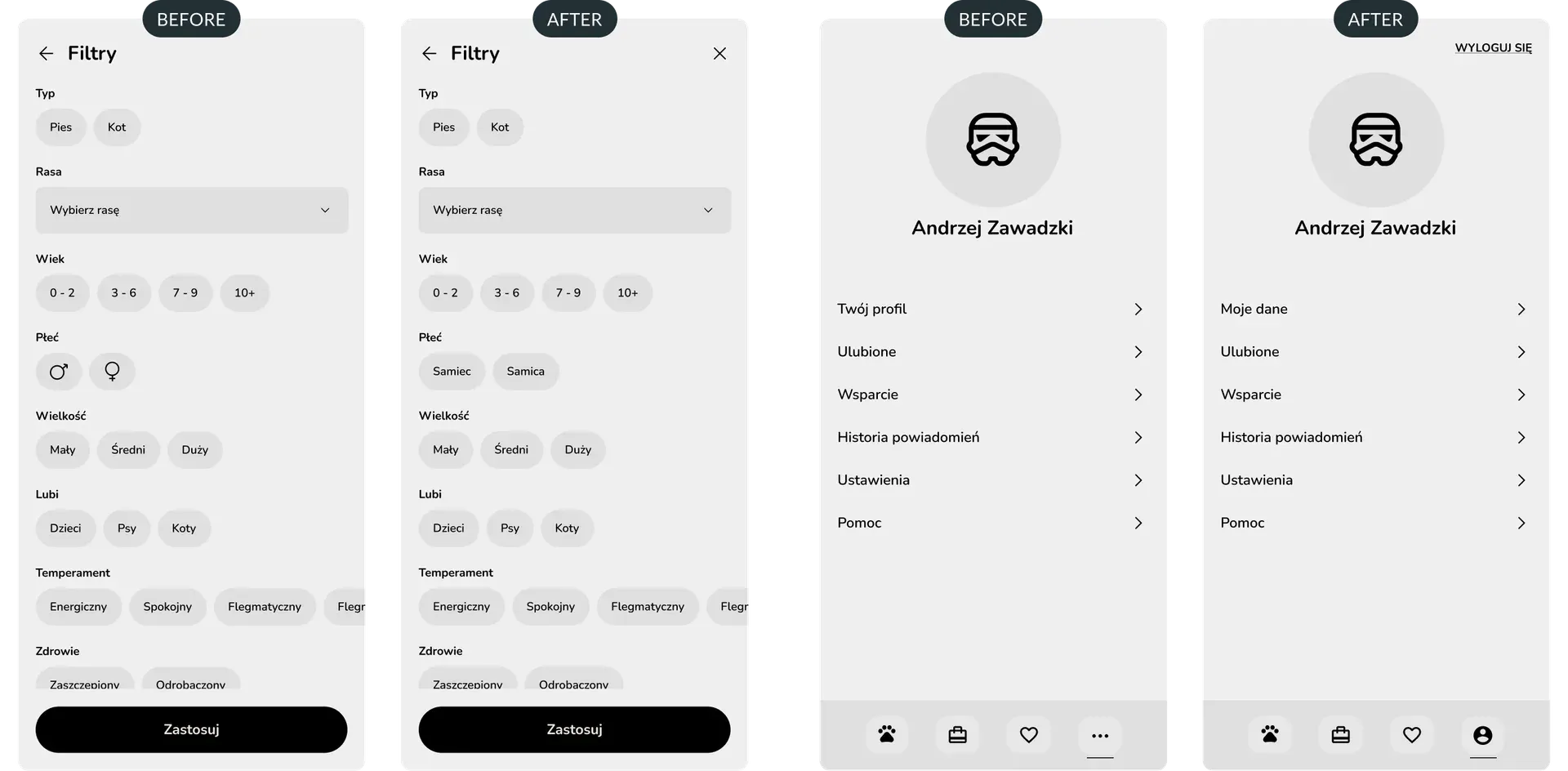 Usability Study v1 iterations — Adopciak