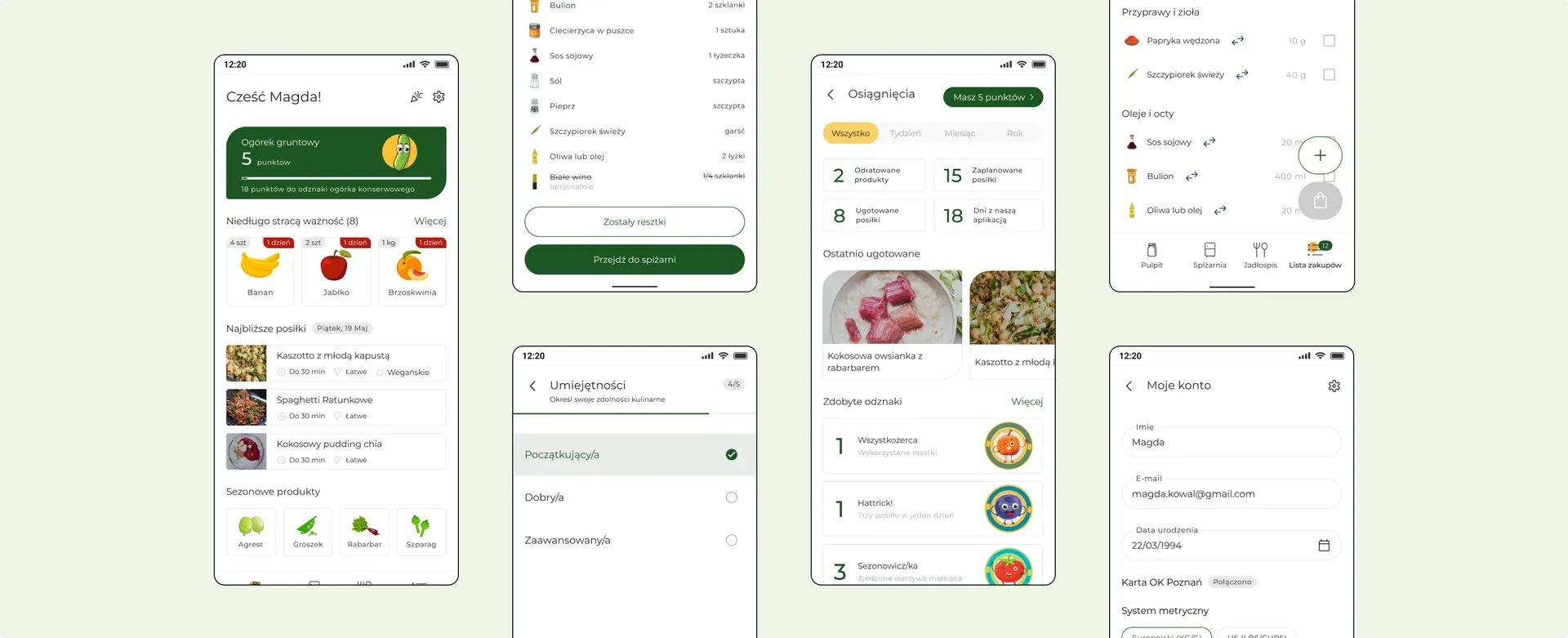 Spiżarnia — overview of application screens