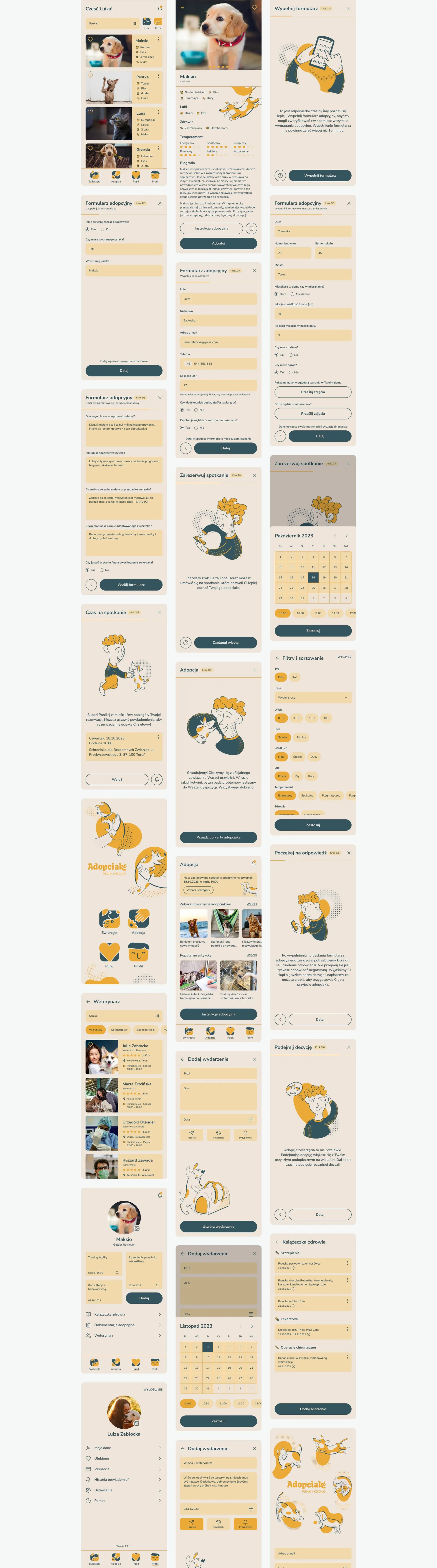 Adopciak — full app screens gallery