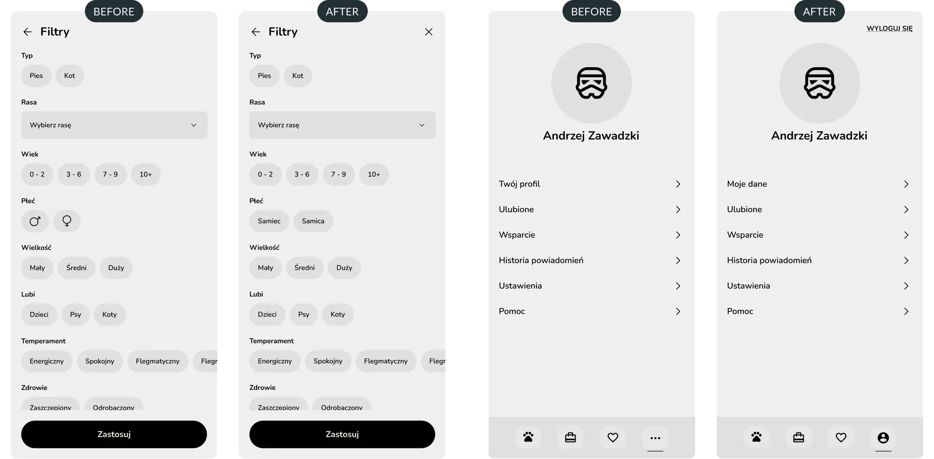 Usability Study v1 iterations — Adopciak