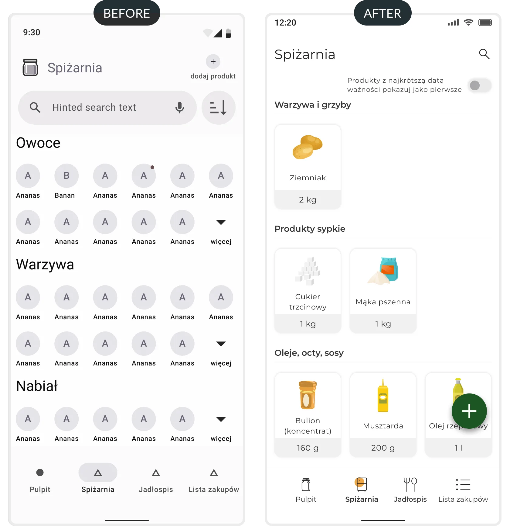 Adding to pantry — before and after