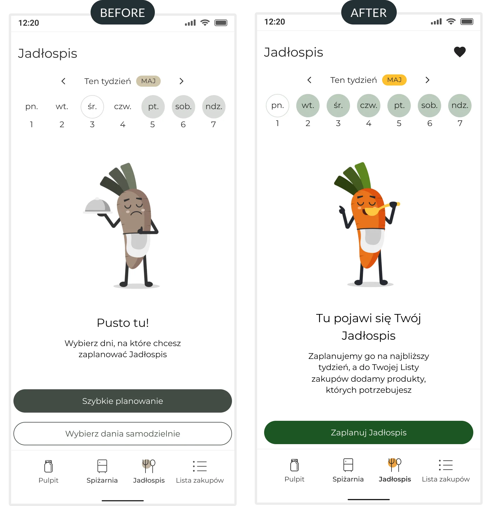 Generating a menu — before and after
